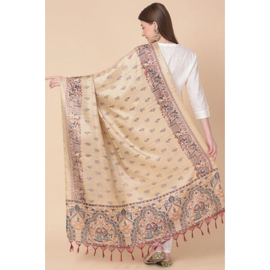 Women's Art Silk Printed Dupatta (Gold, Length: 2.25 to 2.50 Mtr)