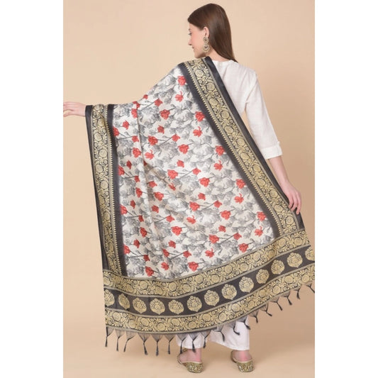 Women's Art Silk Printed Dupatta (Black, Length: 2.25 to 2.50 Mtr)