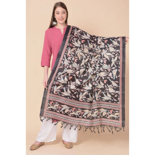 Women's Art Silk Printed Dupatta (Black, Length: 2.25 to 2.50 Mtr)
