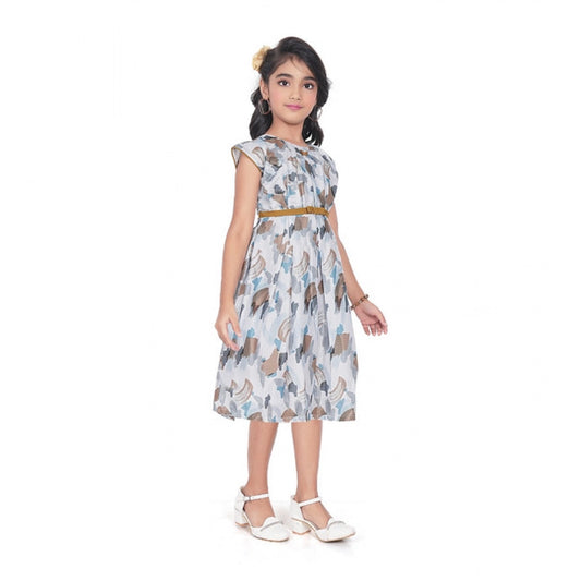 Girl's Popcorn Printed Sleeve Less Round Neck Dress (Brown)