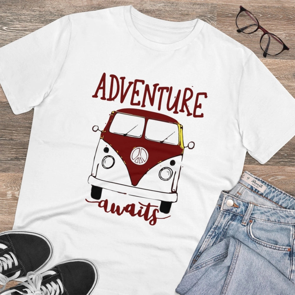 Men's PC Cotton Explore The Unseen Printed T Shirt (Color: White, Thread Count: 180GSM)