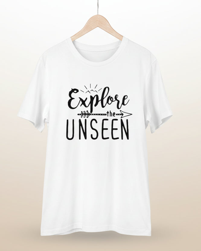 Men's PC Cotton Explore The Unseen Printed T Shirt (Color: White, Thread Count: 180GSM)