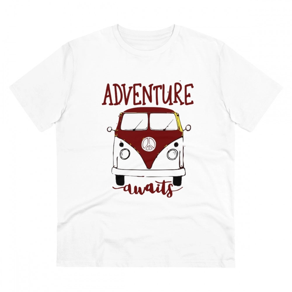 Men's PC Cotton Explore The Unseen Printed T Shirt (Color: White, Thread Count: 180GSM)