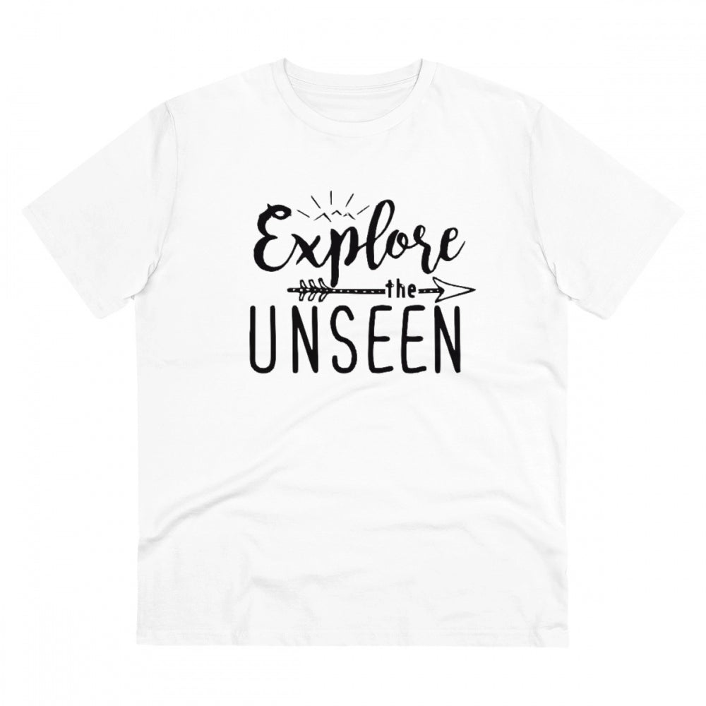 Men's PC Cotton Explore The Unseen Printed T Shirt (Color: White, Thread Count: 180GSM)