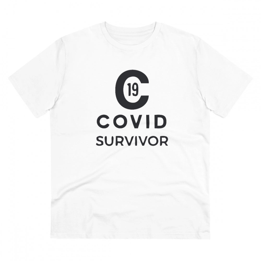 Men's PC Cotton Covid 19 Survivor Printed T Shirt (Color: White, Thread Count: 180GSM)
