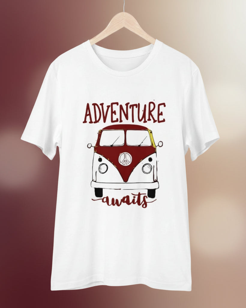 Men's PC Cotton Explore The Unseen Printed T Shirt (Color: White, Thread Count: 180GSM)