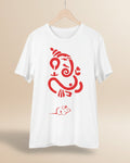 Men's PC Cotton Ganesh Printed T Shirt (Color: White, Thread Count: 180GSM)