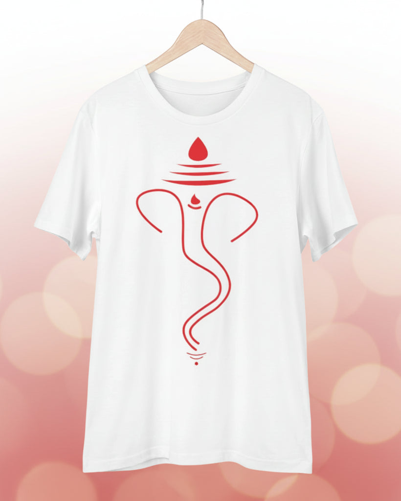 Men's PC Cotton Ganesh Printed T Shirt (Color: White, Thread Count: 180GSM)