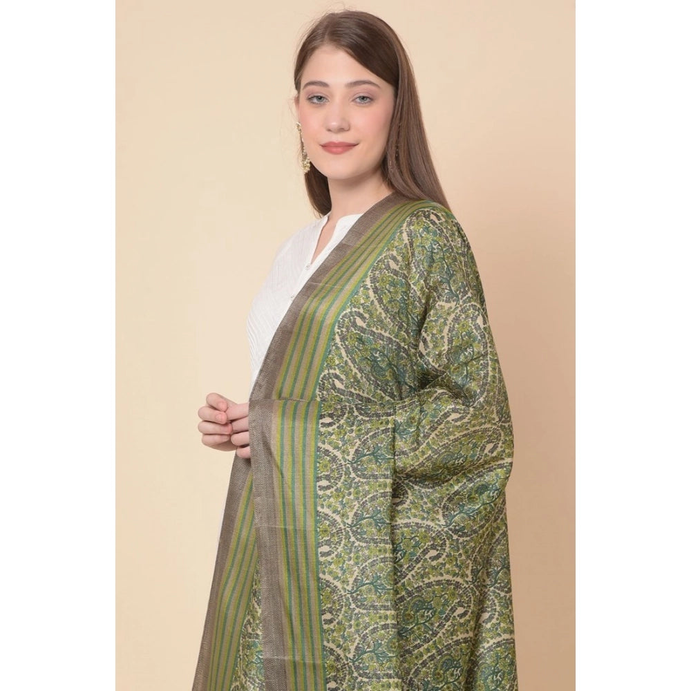 Women's Art Silk Printed Dupatta (Green, Length: 2.25 to 2.50 Mtr)