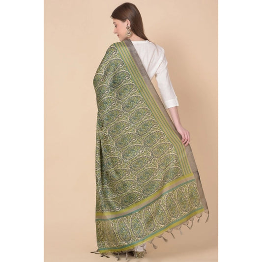 Women's Art Silk Printed Dupatta (Green, Length: 2.25 to 2.50 Mtr)