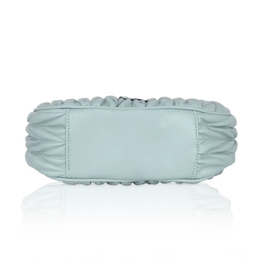 Women's Faux Leather Textured Handbag (Blue)