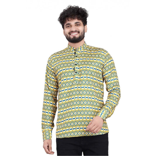 Men's Cotton Blended Printed Full Sleeve Shortkurta (Multicolor)
