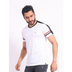 Men's Casual Cotton Printed Round Neck Half Sleeve T-Shirt (White)