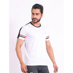 Men's Casual Cotton Printed Round Neck Half Sleeve T-Shirt (White)