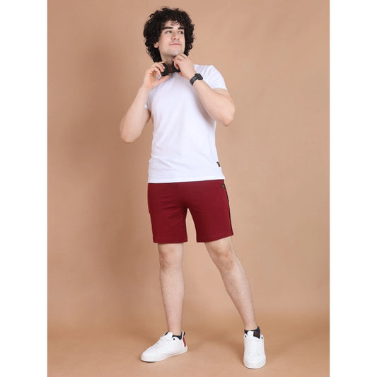 Men's Casual Cotton Striped Above knee Shorts (Maroon)