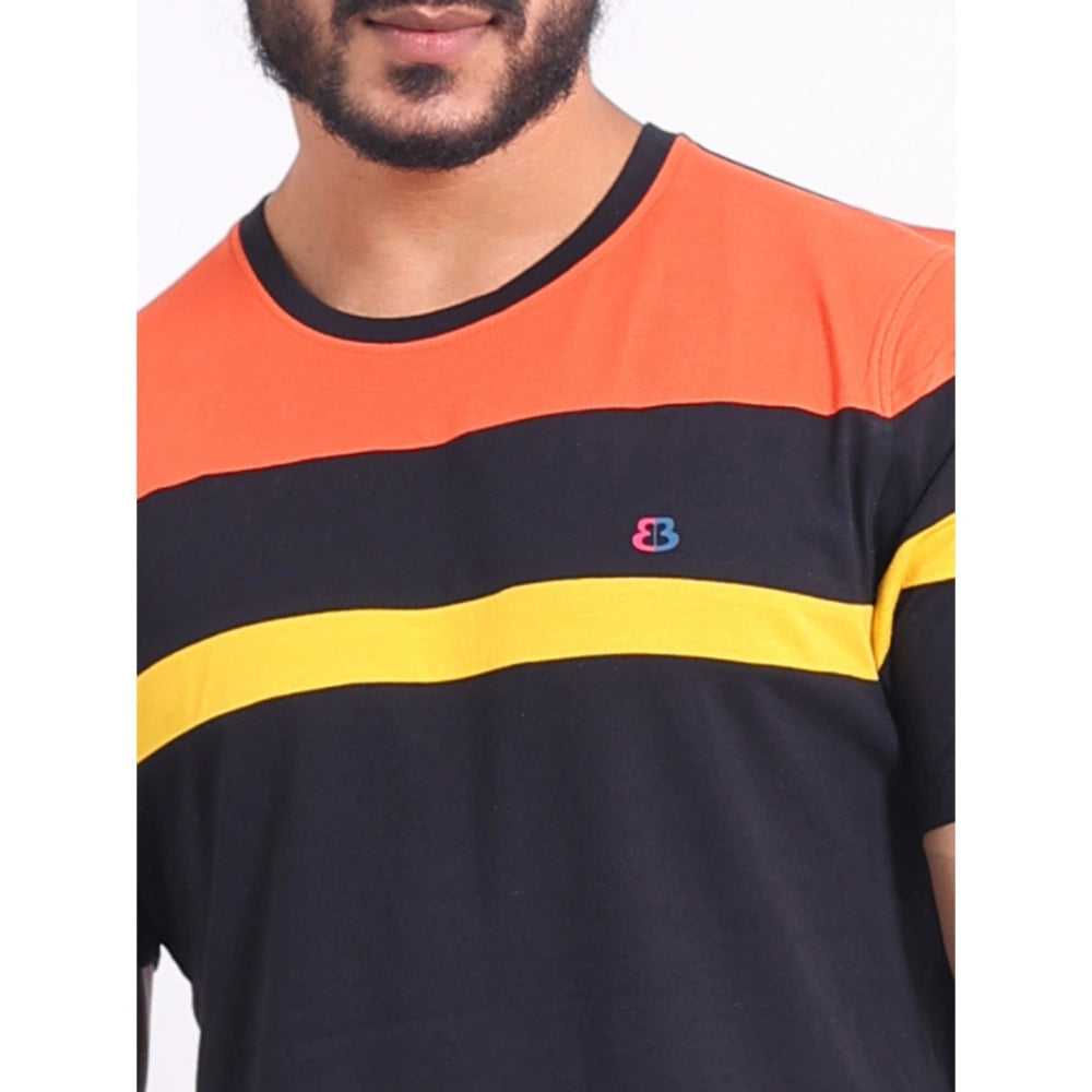 Men's Casual Cotton Printed Round Neck Half Sleeve T-Shirt (Black)