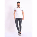 Men's Casual Cotton Printed Round Neck Half Sleeve T-Shirt (White)