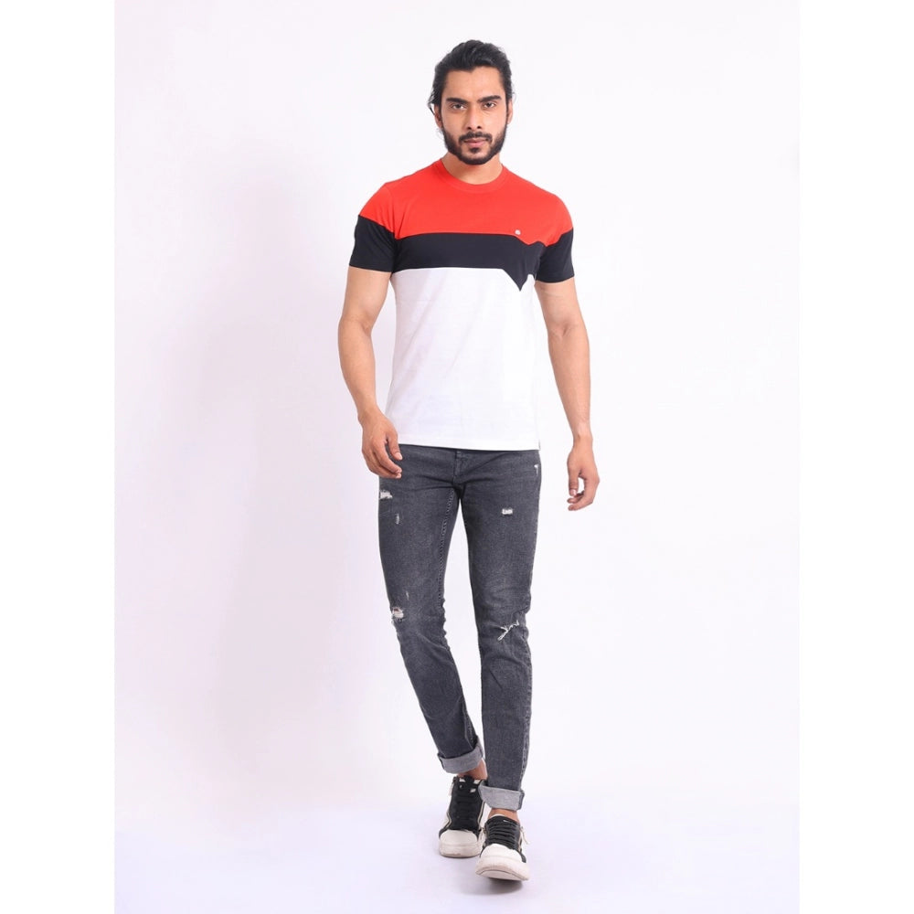 Men's Casual Cotton Printed Round Neck Half Sleeve T-Shirt (Red)