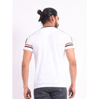 Men's Casual Cotton Printed Round Neck Half Sleeve T-Shirt (White)