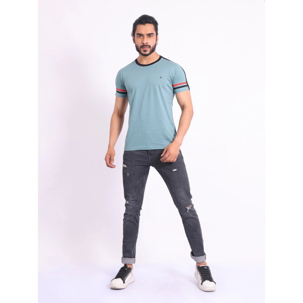 Men's Casual Cotton Printed Round Neck Half Sleeve T-Shirt (Grey)