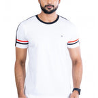 Men's Casual Cotton Printed Round Neck Half Sleeve T-Shirt (White)