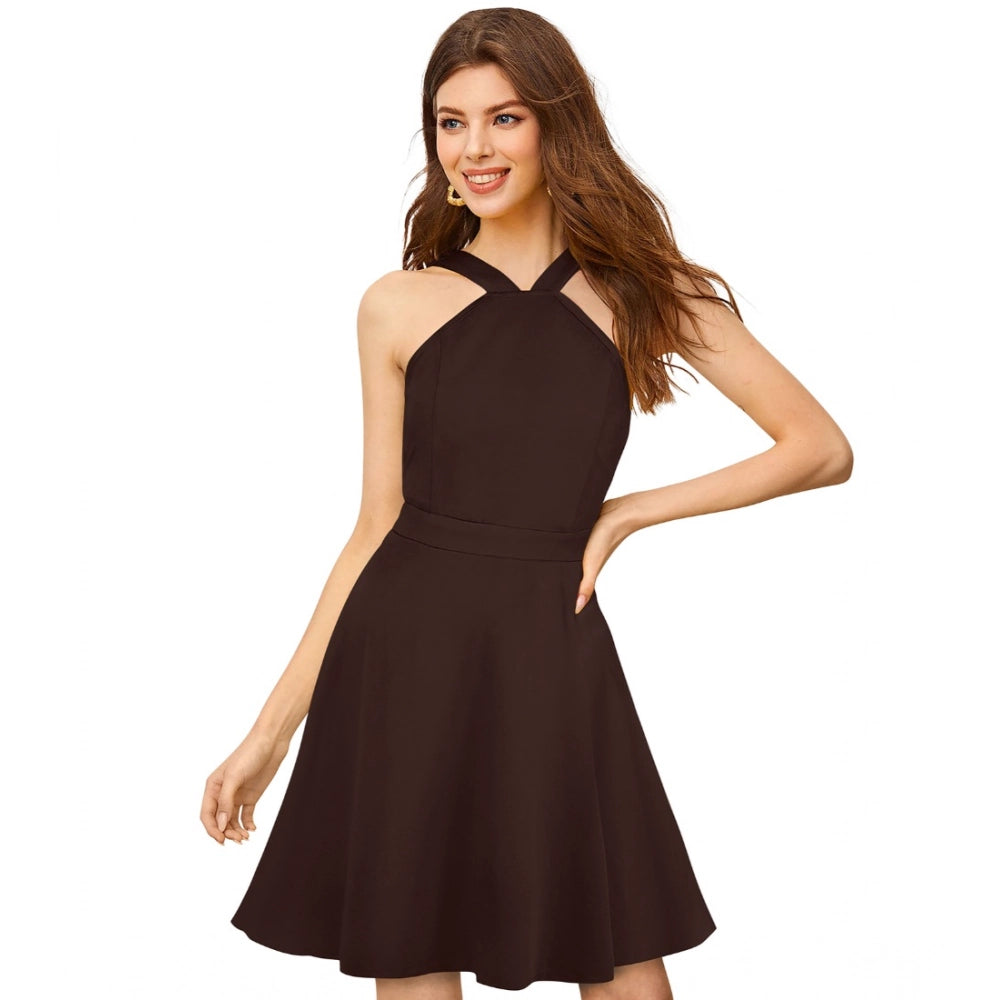 Women's Knitting stretchable Solid Halter Neck Sleeveless Dress