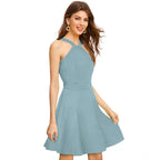 Women's Knitting stretchable Solid Halter Neck Sleeveless Dress