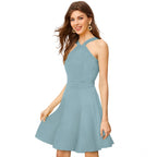 Women's Knitting stretchable Solid Halter Neck Sleeveless Dress