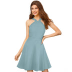 Women's Knitting stretchable Solid Halter Neck Sleeveless Dress