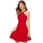 Women's Knitting stretchable Solid Halter Neck Sleeveless Dress