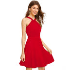 Women's Knitting stretchable Solid Halter Neck Sleeveless Dress