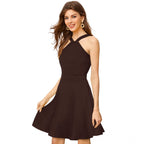Women's Knitting stretchable Solid Halter Neck Sleeveless Dress