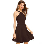 Women's Knitting stretchable Solid Halter Neck Sleeveless Dress