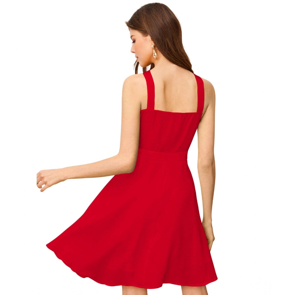 Women's Knitting stretchable Solid Halter Neck Sleeveless Dress