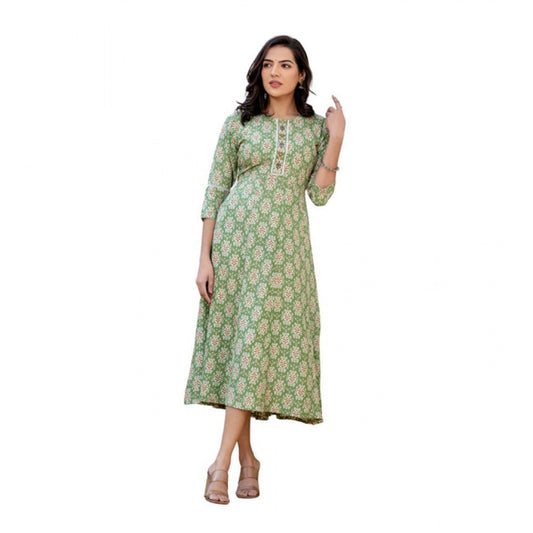 Women'sRayonPrintWithEmbroideryWorkA-LineKurti(Green)