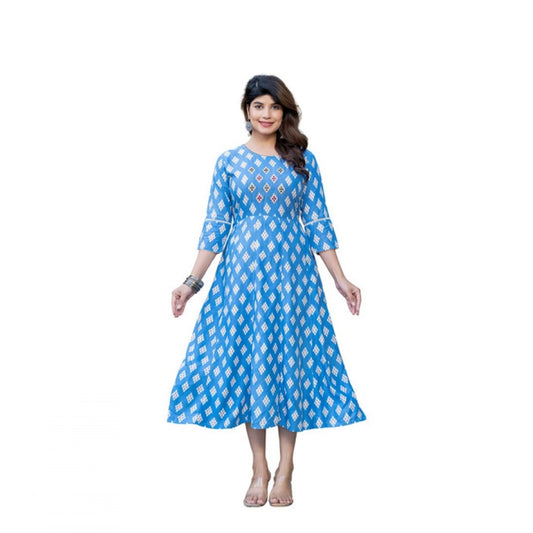 Women'sRayonPrintWithEmbroideryWorkA-LineKurti(SkyBlue)
