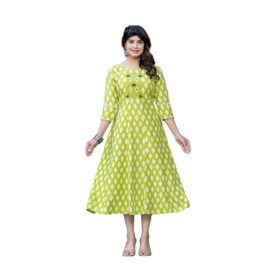 Women'sRayonPrintWithEmbroideryWorkA-LineKurti(Parrot)