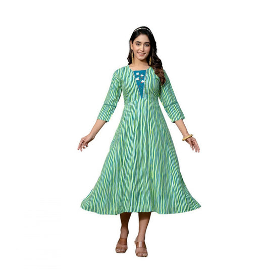 Women'sRayonPrintWithEmbroideryWorkA-LineKurti(Rama)