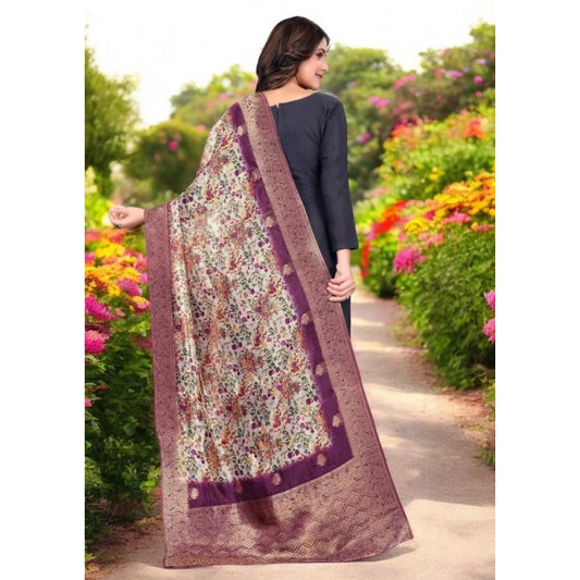 Women's chanderi silk  Printed Dupatta (Magenta, Length: 2 Mtr)