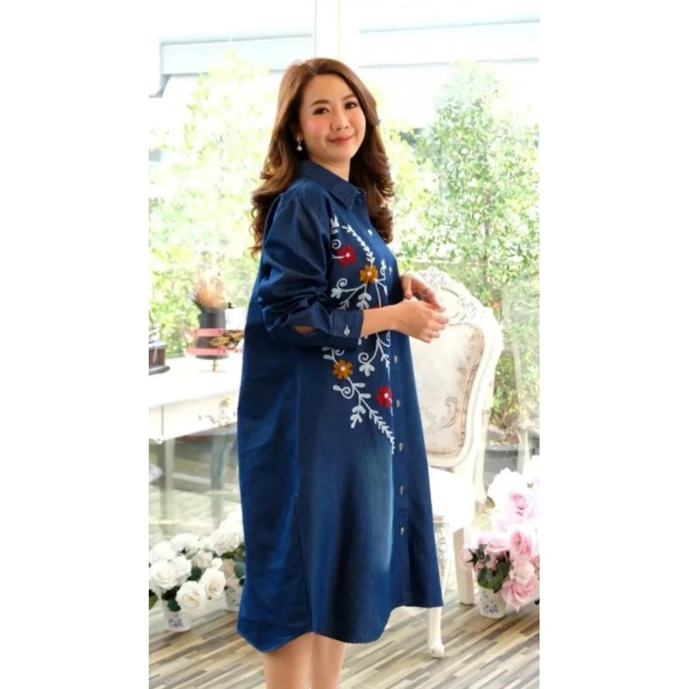 Women's Casual Denim Full sleeve Dress (Blue)