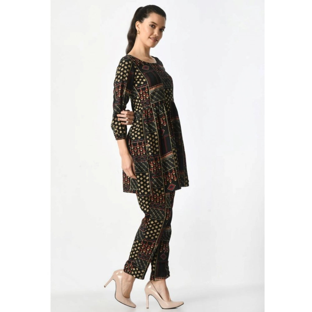 Women's Casual Crepe 3-4th Sleeves Cord Set (Black)