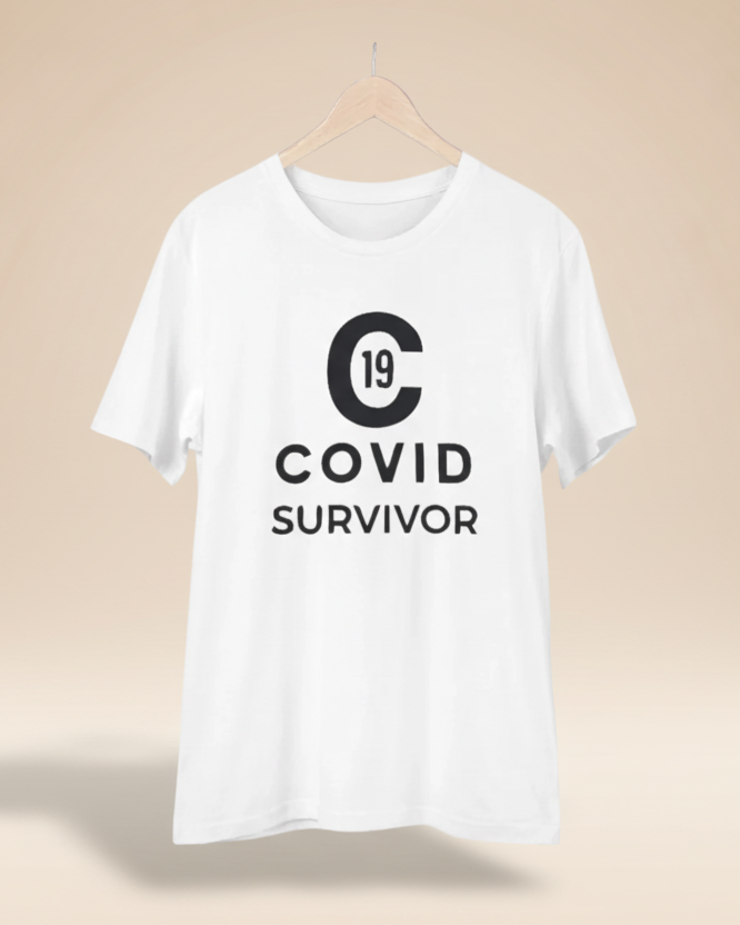 Men's PC Cotton Covid 19 Survivor Printed T Shirt (Color: White, Thread Count: 180GSM)
